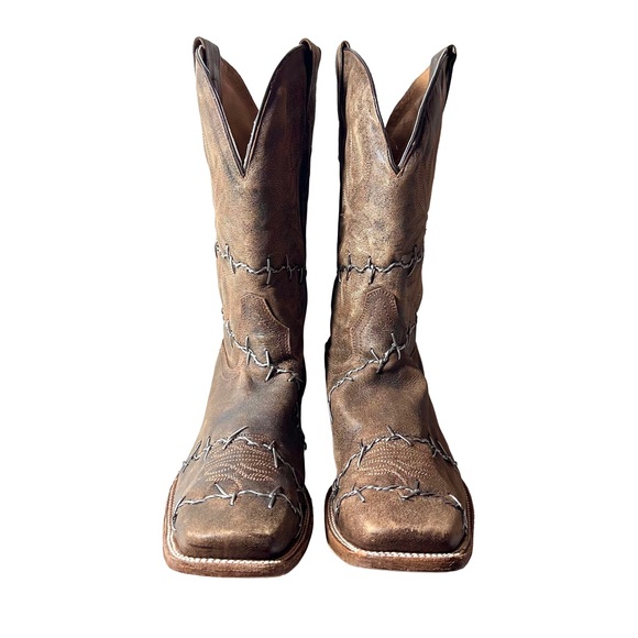 Corral Leather Barbed Wire Square Toe Brown Cowboy Boots A3532 Mens Size 15 D - Picture 6 of 16